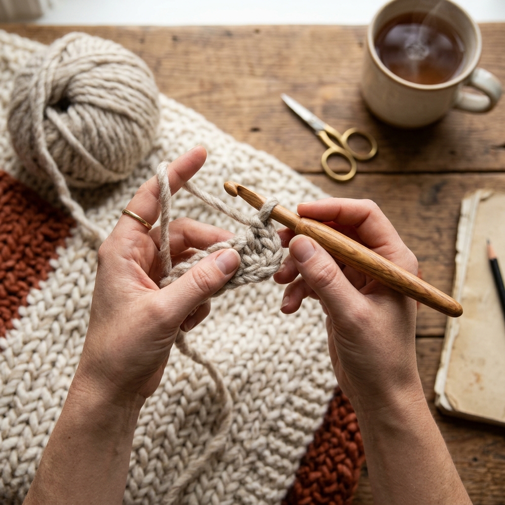 Cozy crochet blanket and yarn